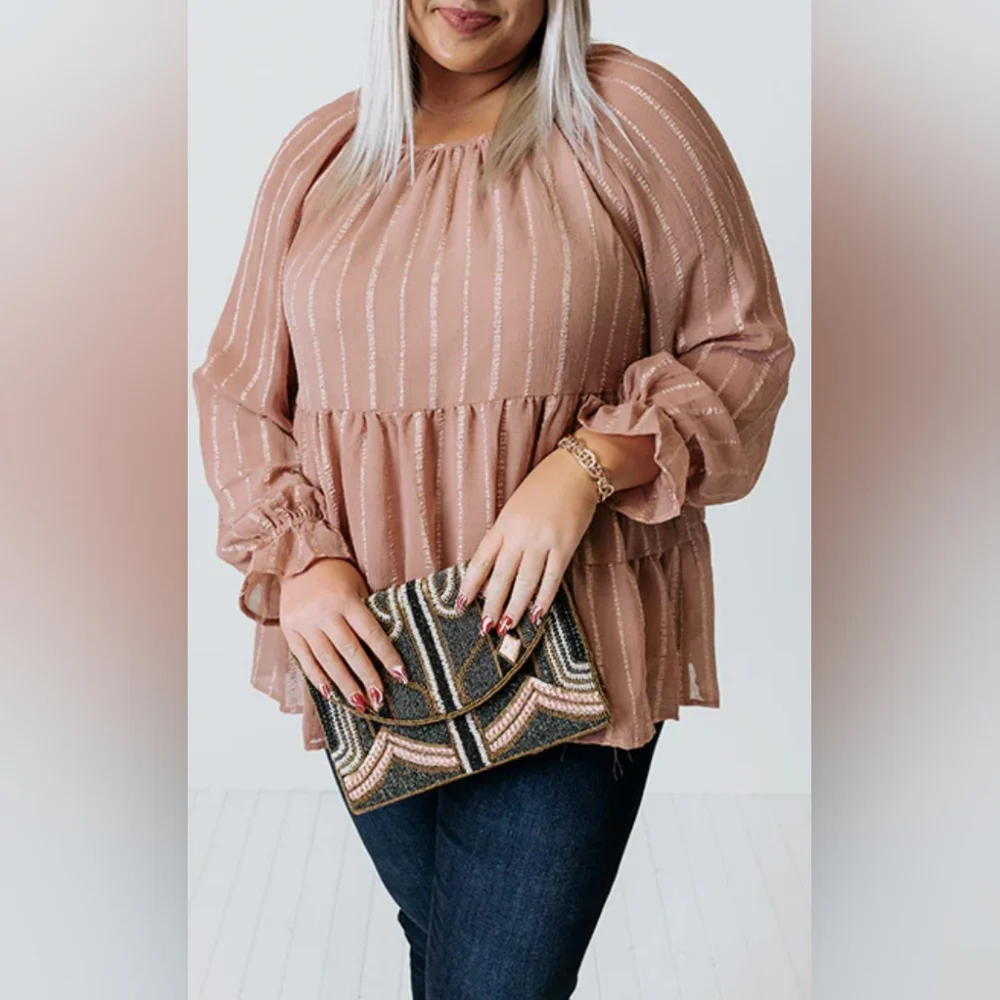 🆕Andree By Unit Long Sleeve Peplum Blouse - Picture 3 of 11